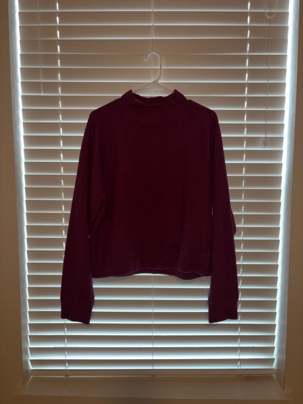 Calia Waffle Knit Mock Neck Long Sleeve Top - Burgundy